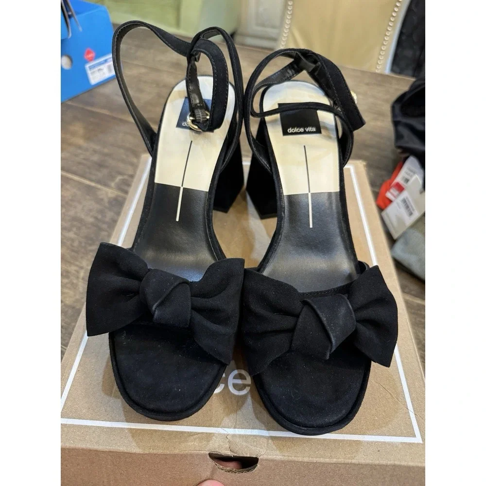 Dolce Vita Women's Pacie Sandal Suede Size‎ 9 Black Bow Peep Toe